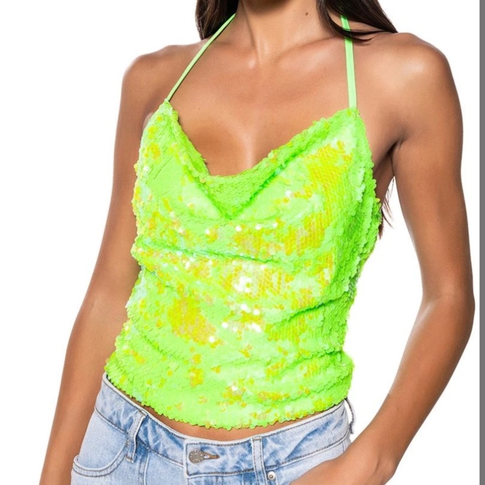 AKIRA Lime Sequin top
